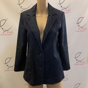 America the Beautiful. Size 8. Unlined Dark denim Blazer. Pockets. B101.
